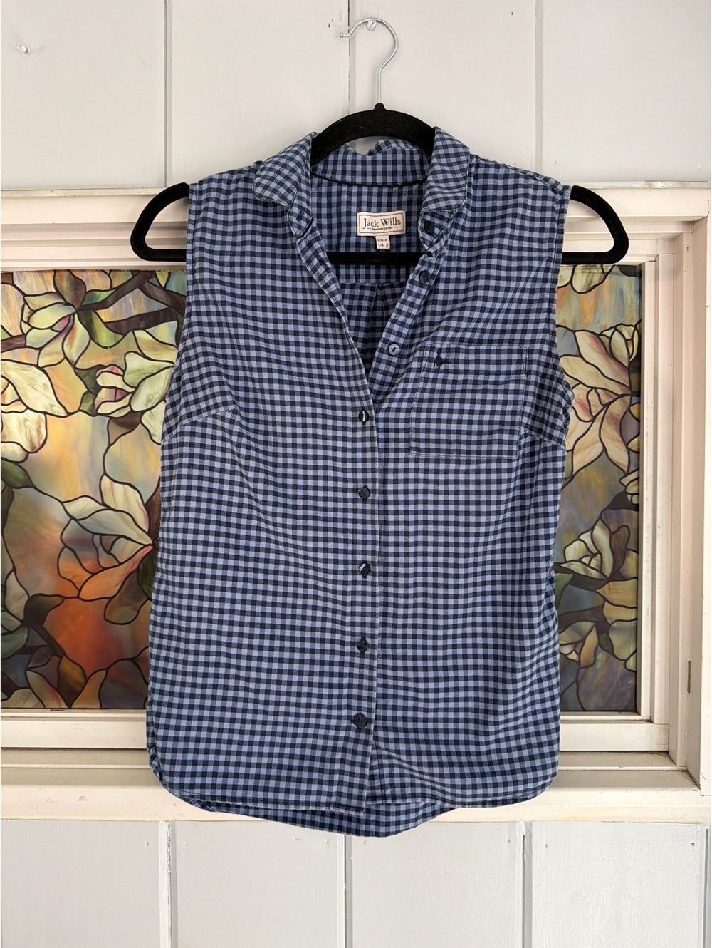 Jack Wills Sleeveless Blue Gingham Button-Up Shirt US 2